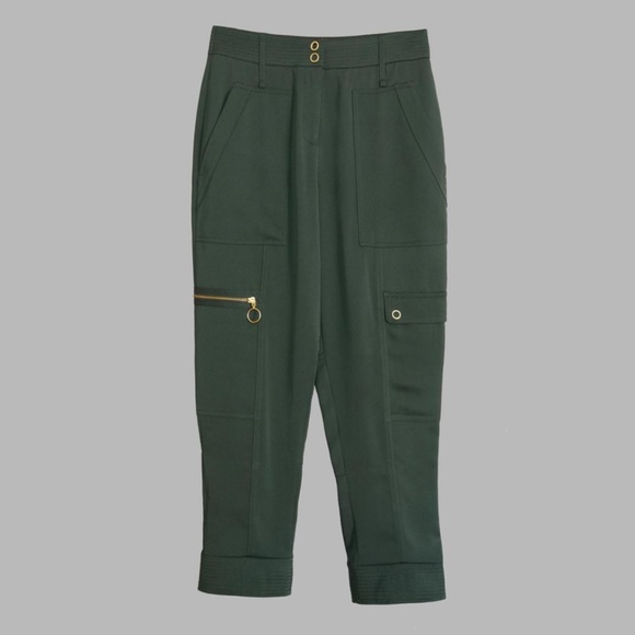 ME + EM Satin Cargo Cropped Utility Trouser Size 14 in Green - Picture 2 of 12